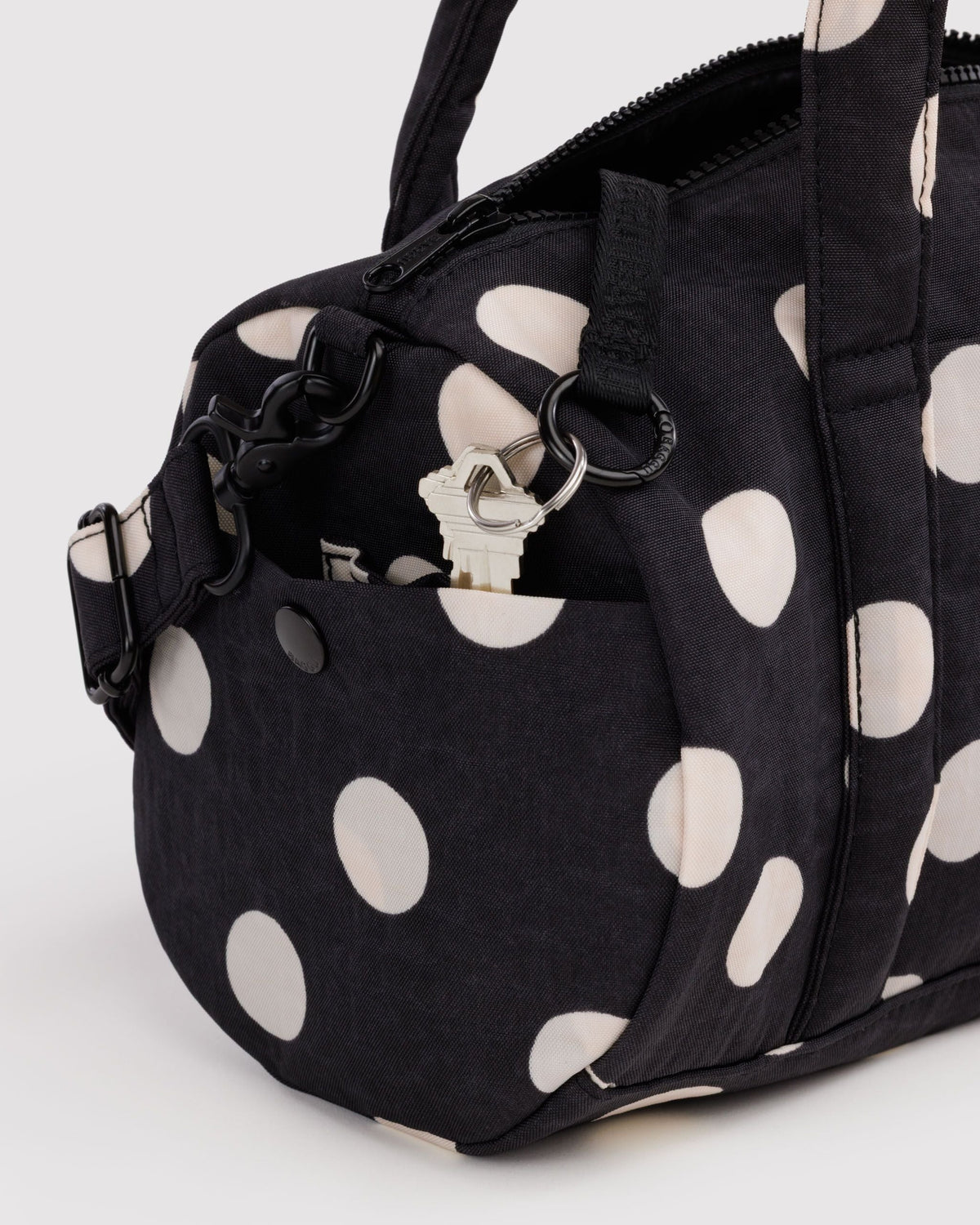 Nylon Duffle Bag - Black and Cream Polka Dot