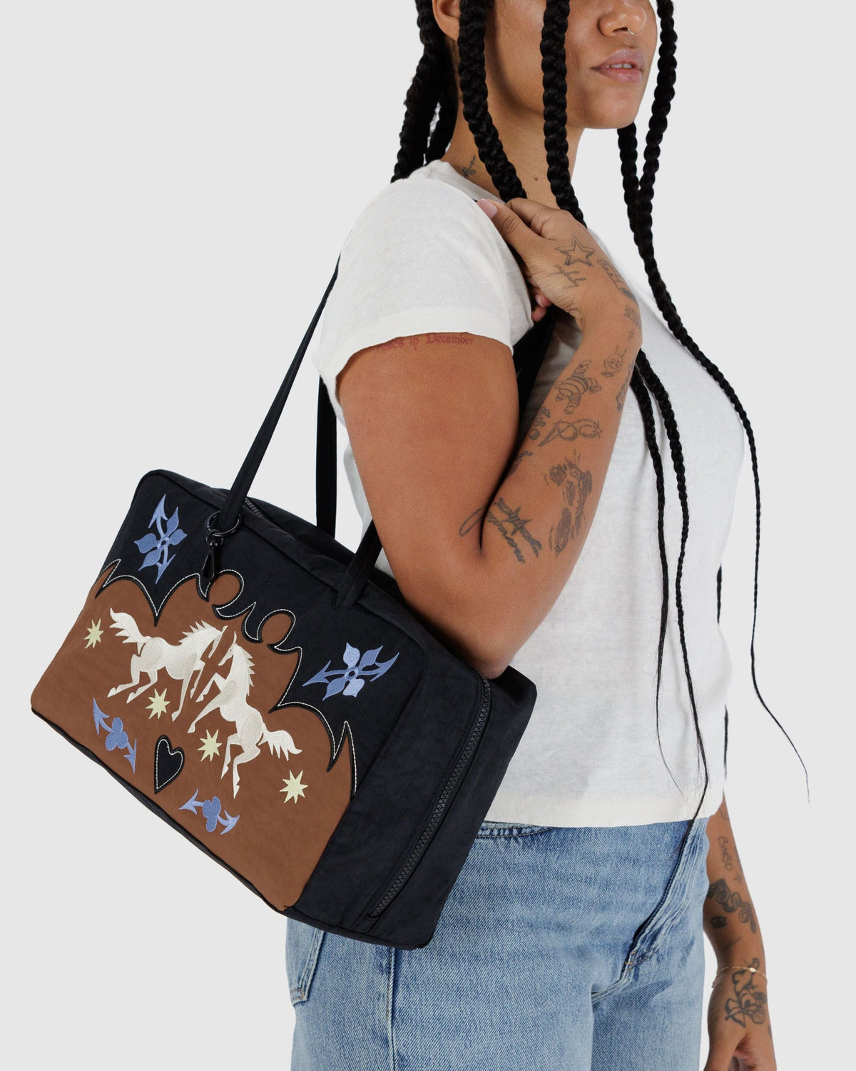 Medium Nylon Bowler Bag - Western Appliqué