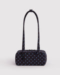 Small Nylon Bowler Bag - Black and Sky Blue Micro Dot