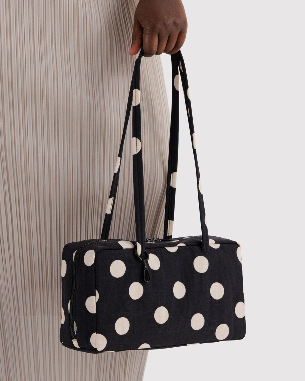 Nylon Bowler Bag - Black and Cream Polka Dot